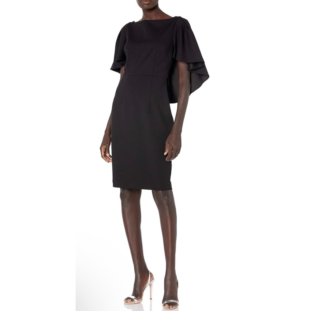 NWT Trina Turk Worldly Dress Black Cape Sleeve Sheath Dress Size 0